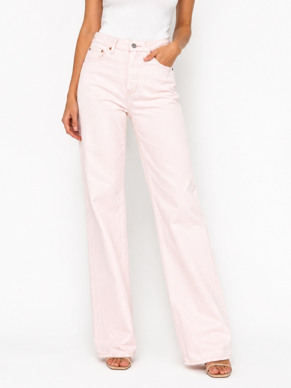 Abercrombie & Fitch Curve Love 90s Relaxed Light Blush Pink High Rise Jeans Sz27